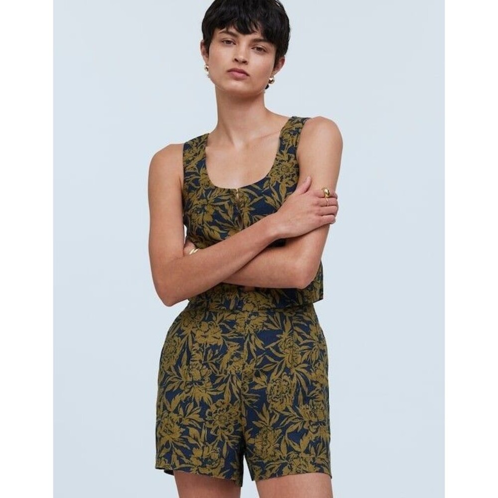Madewell Clean Pull Up Shorts Linen in Dark Shadow L NWT